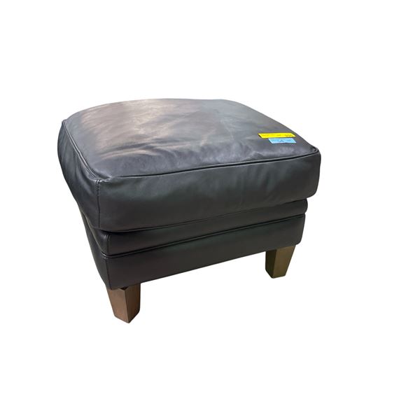 Black Leather Ottoman, H17" x 24" x 24"