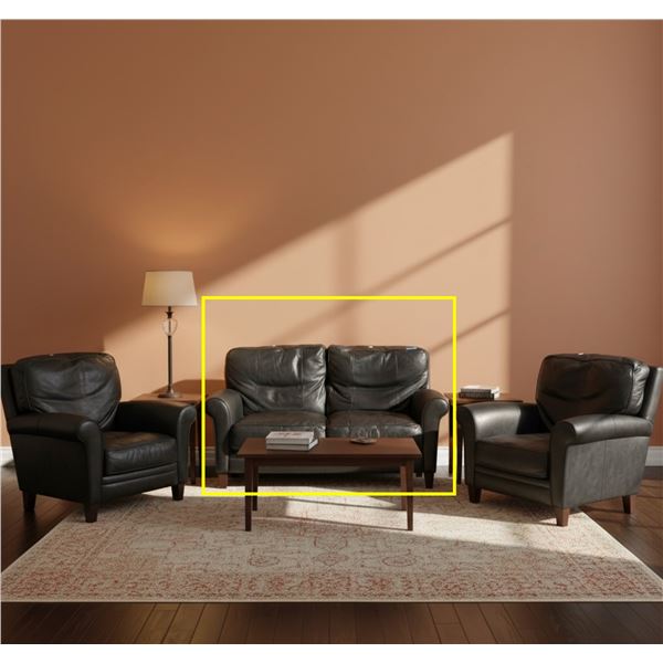 Natuzzi Black Leather Loveseat, H34" x W61" x 36"