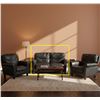 Image 1 : Natuzzi Black Leather Loveseat, H34" x W61" x 36"