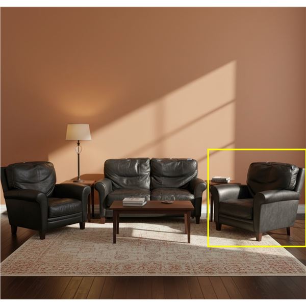 Natuzzi Black Leather Club Chair, Approx. H31" x W35" x D36"