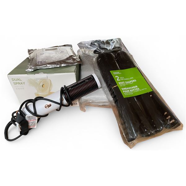 5 New Mixed Lot - Conditioner Fan, Hot Air Brush, Boots Sharpener, and More
