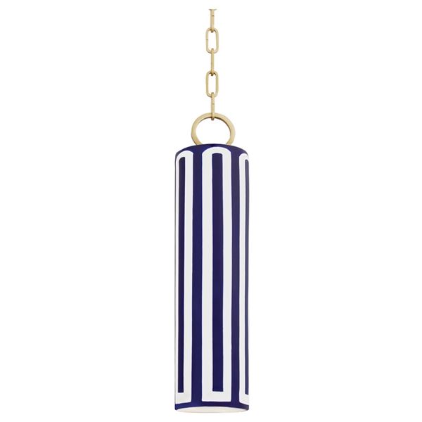 New - Blue and White Costal Geometric Pendant H20" (minor scratches)