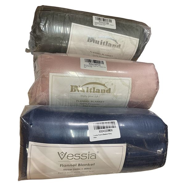 20-Pcs Flannel Travel Blanket, 65" x 40" (Brand and Colours Selected Randomly)