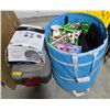 Image 1 : ActionPacker Storage Box, Set of Dinnerware, and Basket of Misc Household items