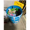Image 2 : ActionPacker Storage Box, Set of Dinnerware, and Basket of Misc Household items