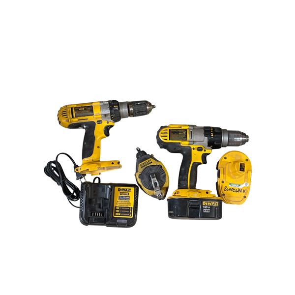 DeWalt 2 Drills, Battery & Charger (various model), Stanley FatMax