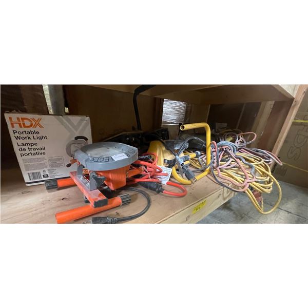 Group of Portable Work Lights & Extension Cords