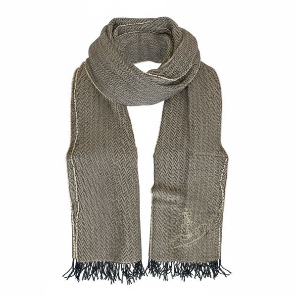 Authentic - Vivienne Westwood Brown Herringbone Scarf - Made in Italy
