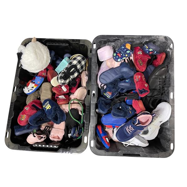 2 Bins of Assorted Kid's Shoes & Sneakers - Various Styles and Sizes