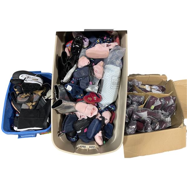 3 Bins of Assorted Shoes Includes Kids and Adults