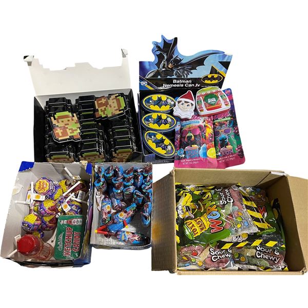 Group of Assorted Candies - Minecraft, Batman, Chupa Chups, and More - some expired