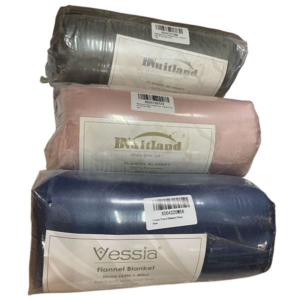 15-Pcs Flannel Travel Blanket, 65" x 40" (Brand and Colours Selected Randomly)