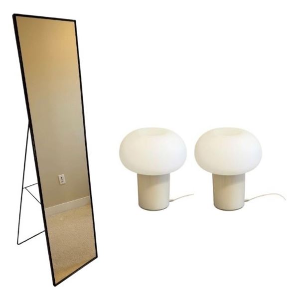 Floor Mirror and 2-Pcs Bedside Lamps