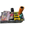 Image 1 : Group of Assorted Fitness Equipment Items - Dartboard, Dumbbells, Foam Roller, and More