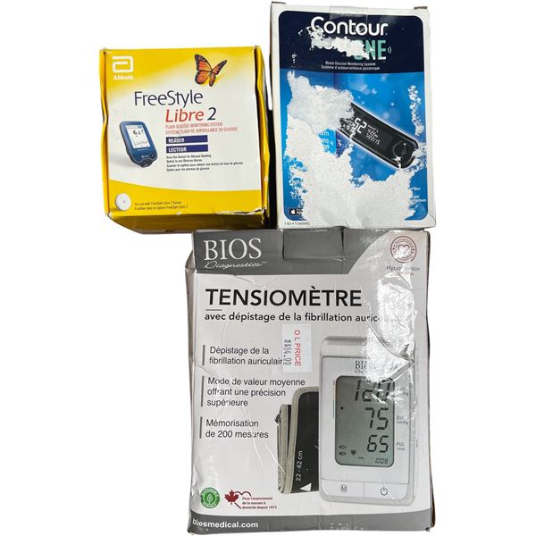 3-Pcs New Medical Monitoring Devices - Contour One Blood Glucose Monitor, Abbott FreeStyle Libre 2 R