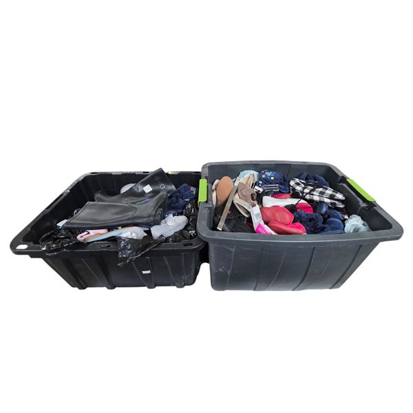 2 Bins of Assorted Shoes Includes Kids and Adults