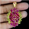 Image 1 : BIG 6x4 mm OVAL CUT RUBY AND 4 MM CLEAR ROUND CUT PERIDOT PENDANT IN 14K YELLOW GOLD OVER 925 STERLI