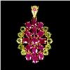 Image 2 : BIG 6x4 mm OVAL CUT RUBY AND 4 MM CLEAR ROUND CUT PERIDOT PENDANT IN 14K YELLOW GOLD OVER 925 STERLI