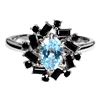 Image 1 : 7X5 MM SKY BLUE TOPAZ AND VALUABLE BLACK SPINEL RING IN 14K WHITE GOLD OVER 925 STERLING SILVER - SI