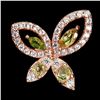 Image 1 : MARQUISE CUT PERIDOT, CHROME DIOPSIDE AND CZ BUTTERFLY-SHAPED RING IN 14K ROSE GOLD OVER 925 STERLIN