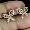 Image 2 : MARQUISE CUT PERIDOT, CHROME DIOPSIDE AND CZ BUTTERFLY-SHAPED EARRINGS IN 14K ROSE GOLD OVER 925 STE