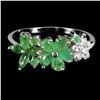 Image 1 : FLOWER-SHAPED RING WITH HIGH CLARITY EMERALD AND CZ IN 14K WHITE GOLD OVER 925 STERLING SILVER - SIZ