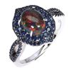 Image 2 : GORGEOUS BLACK OPAL AND SAPPHIRE RING IN 14K WHITE GOLD OVER 925 STERLING SILVER - SIZE 8 - APPRAISE