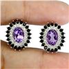 Image 1 : 7X5 MM OVAL CUT AMETHYST AND BLUE SPINEL EARRINGS IN 14K WHITE GOLD OVER 925 STERLING SILVER - APPRA