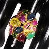 Image 1 : MULTI GEMSTONES (SAPPHIRE, EMERALD, RUBY, CHROME DIOPSIDE) RING 14K WHITE GOLD OVER 925 STERLING SIL