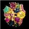 Image 2 : MULTI GEMSTONES (SAPPHIRE, EMERALD, RUBY, CHROME DIOPSIDE) RING 14K WHITE GOLD OVER 925 STERLING SIL