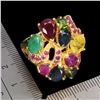 Image 3 : MULTI GEMSTONES (SAPPHIRE, EMERALD, RUBY, CHROME DIOPSIDE) RING 14K WHITE GOLD OVER 925 STERLING SIL