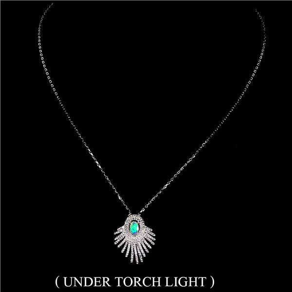 CRYSTAL OPAL PENDANT IN 14K WHITE GOLD OVER 925 STERLING SILVER - APPRAISED REPLACEMENT VALUE CAD 43
