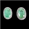 Image 2 : UXURIOUS EMERALD AND NATURAL DIAMONDS EARRINGS IN 14K WHITE GOLD OVER 925 STERLING SILVER - APPRAISE