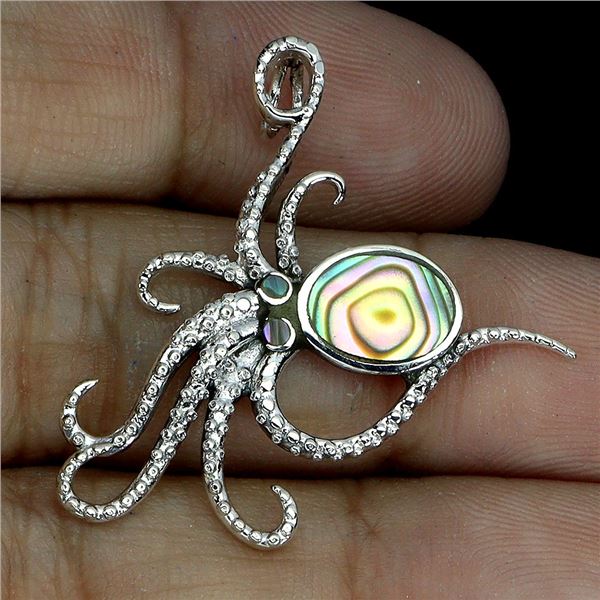 9X7 MOTHER OF PEARL PENDANT IN 14K WHITE GOLD OVER 925 STERLING SILVER - APPRAISED REPLACEMENT VALUE