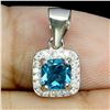 Image 1 : CUSHION CUT LONDON BLUE TOPAZ PENDANT IN 14K WHITE GOLD OVER 925 STERLING SILVER - APPRAISED REPLACE