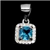 Image 2 : CUSHION CUT LONDON BLUE TOPAZ PENDANT IN 14K WHITE GOLD OVER 925 STERLING SILVER - APPRAISED REPLACE