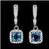 Image 2 : CUSHION CUT LONDON BLUE TOPAZ EARRINGS IN 14K WHITE GOLD OVER 925 STERLING SILVER - APPRAISED REPLAC