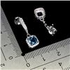Image 3 : CUSHION CUT LONDON BLUE TOPAZ EARRINGS IN 14K WHITE GOLD OVER 925 STERLING SILVER - APPRAISED REPLAC