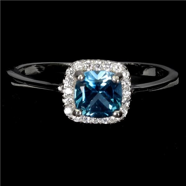 CUSHION CUT LONDON BLUE TOPAZ PENDANT IN 14K WHITE GOLD OVER 925 STERLING SILVER -SIZE 7 - APPRAISED
