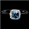 Image 1 : CUSHION CUT LONDON BLUE TOPAZ PENDANT IN 14K WHITE GOLD OVER 925 STERLING SILVER -SIZE 7 - APPRAISED