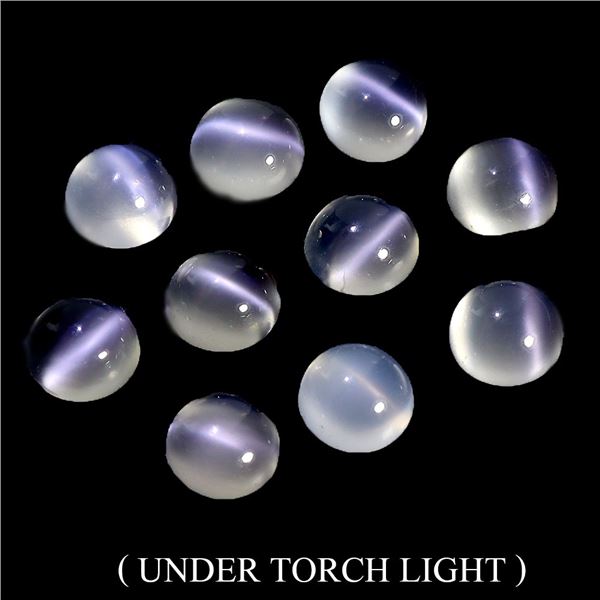 6 MM ROUND CABOCHON UNHEATED WHITE MOONSTONE CAT-EYE 10 PCS. 9,23 CT. - APPRAISED REPLACEMENT VALUE 