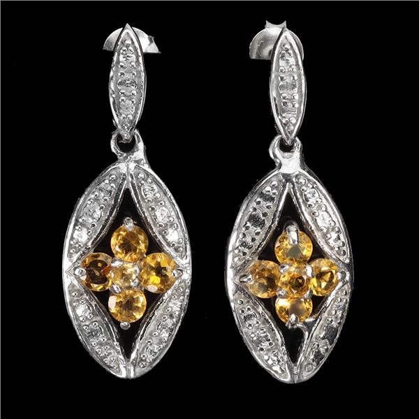 CITRINE EARRINGS IN 14K WHITE GOLD OVER 925 STERLING SILVER - APPRAISED REPLACEMENT VALUE CAD 580