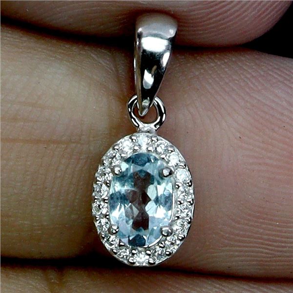 6X4 MM AQUAMARINE AND CZ PENDANT IN 14K WHITE GOLD OVER 925 STERLING SILVER - APPRAISED REPLACEMENT 