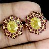 Image 1 : HUGE 10X8 MM YELLOW SAPPHIRE AND RHODOLITE GARNET EARRINGS IN 14K YELLOW GOLD OVER 925 STERLING SILV