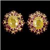 Image 2 : HUGE 10X8 MM YELLOW SAPPHIRE AND RHODOLITE GARNET EARRINGS IN 14K YELLOW GOLD OVER 925 STERLING SILV