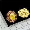 Image 3 : HUGE 10X8 MM YELLOW SAPPHIRE AND RHODOLITE GARNET EARRINGS IN 14K YELLOW GOLD OVER 925 STERLING SILV