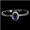Image 1 : 5X3 MM BLUE SAPPHIRE AND CZ RING IN 14K WHITE GOLD OVER 925 STERLING SILVER - SIZE 8 - APPRAISED REP