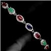 Image 1 : EMERALD, RUBY AND BLUE SAPPHIRE BRACELET 5X3 MM GEMSTONES - 7.5 INCHES LONG - IN 14K WHITE GOLD OVER