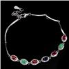 Image 2 : EMERALD, RUBY AND BLUE SAPPHIRE BRACELET 5X3 MM GEMSTONES - 7.5 INCHES LONG - IN 14K WHITE GOLD OVER