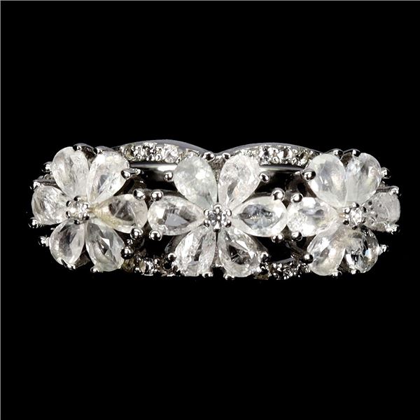 RARE WHITE CEYLON SAPPHIRE RING IN 14K WHITE GOLD OVER 925 STERLING SILVER - SIZE 6.5 - APPRAISED RE